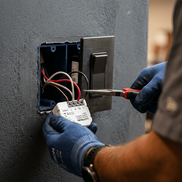 Electricista instalando domótica